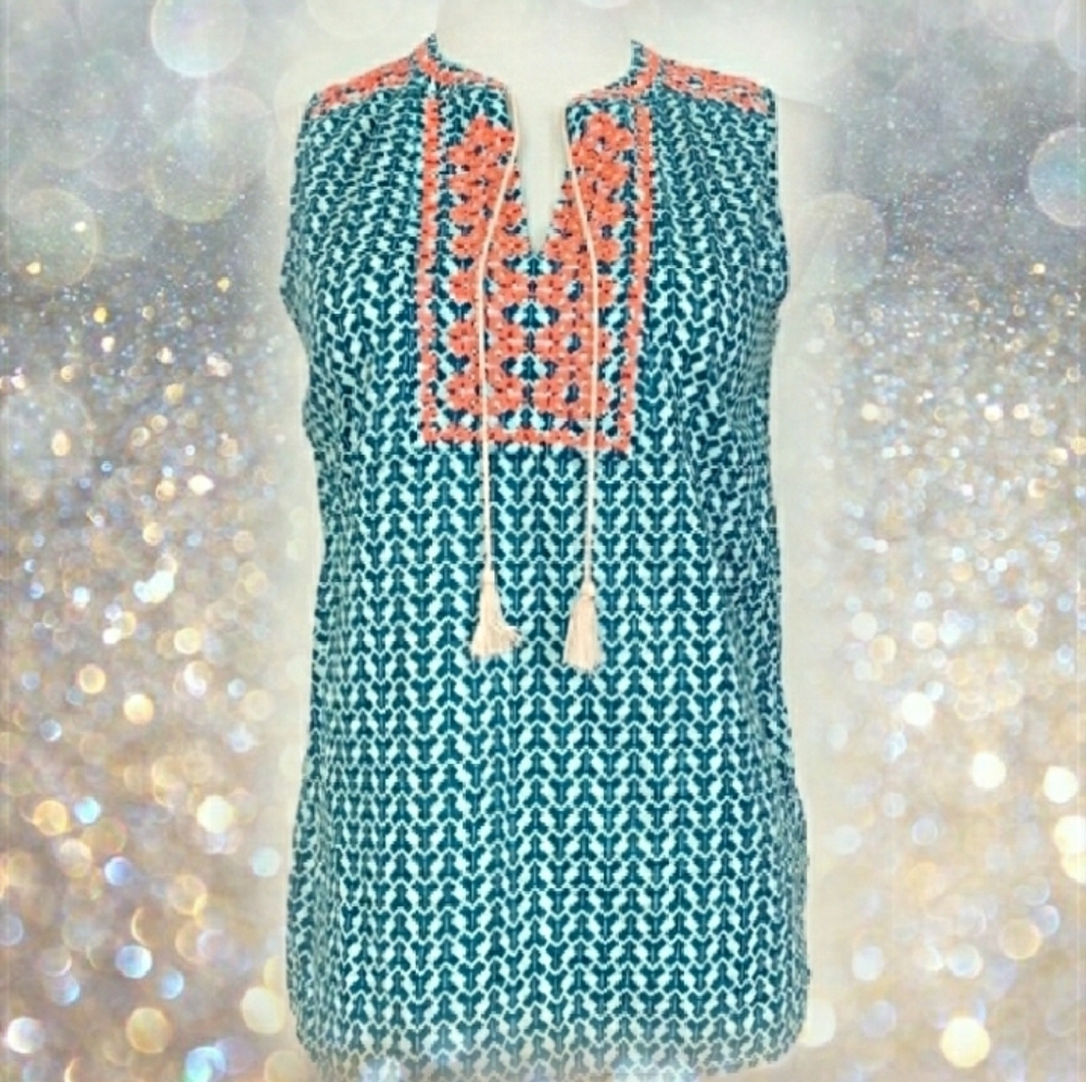 J. CREW Embroidered tassel tank top blouse